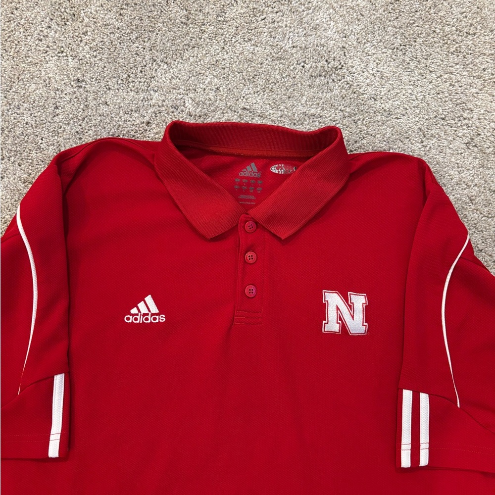 Vtg Adidas Nebraska Cornhuskers Polo Shirt Mens L Red
